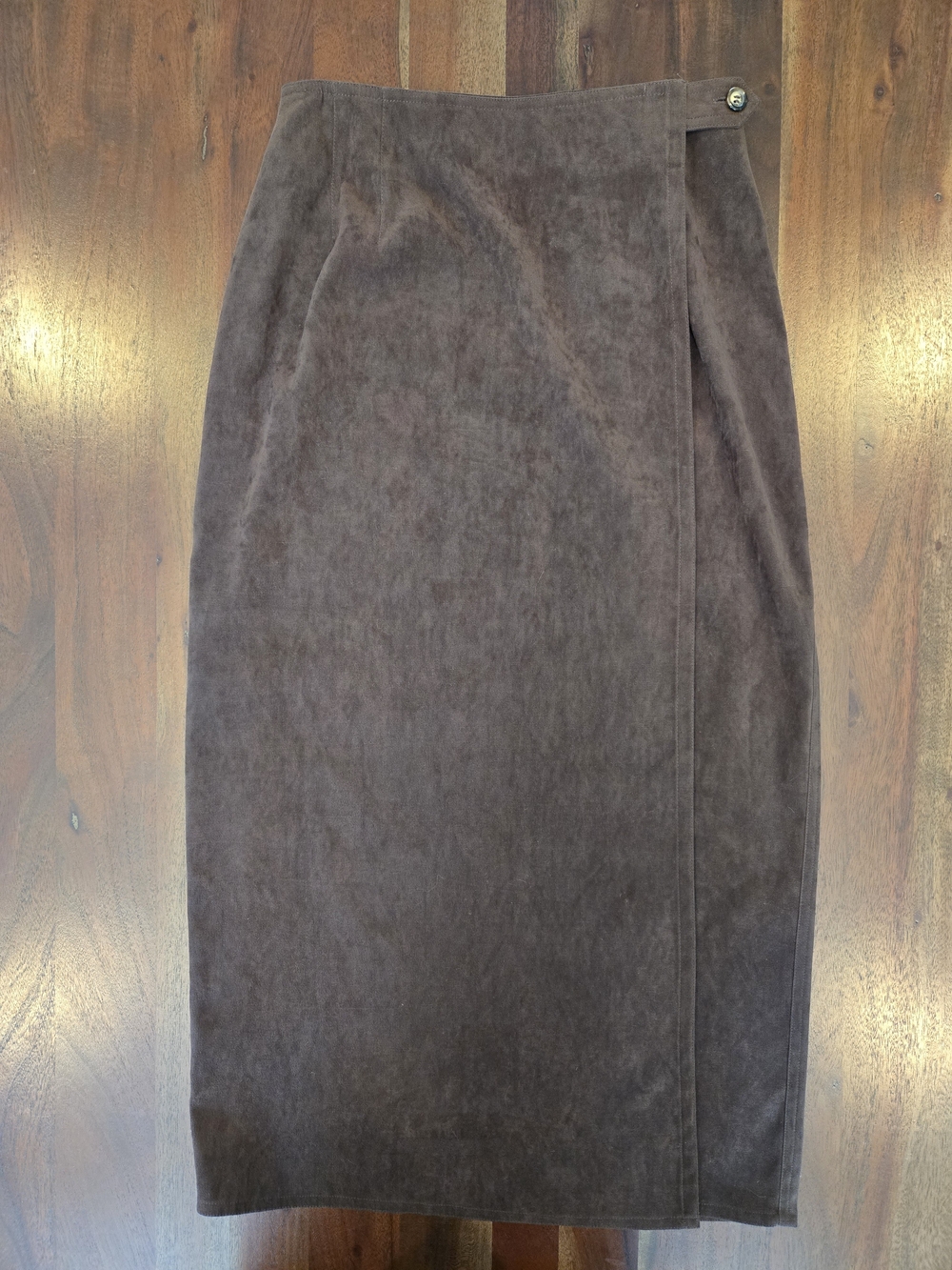 Vintage Talbots Brown Faux Suede Wrap Midi Skirt 6P